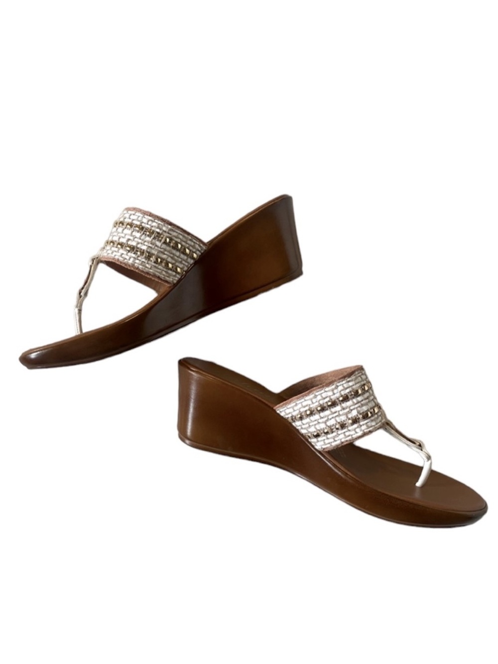 Italian Shoemakers Brown and Cream Woven Toe-Loop Sandals